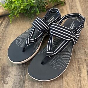CLARKS Navy & White Striped Wedge Sandals Size 11